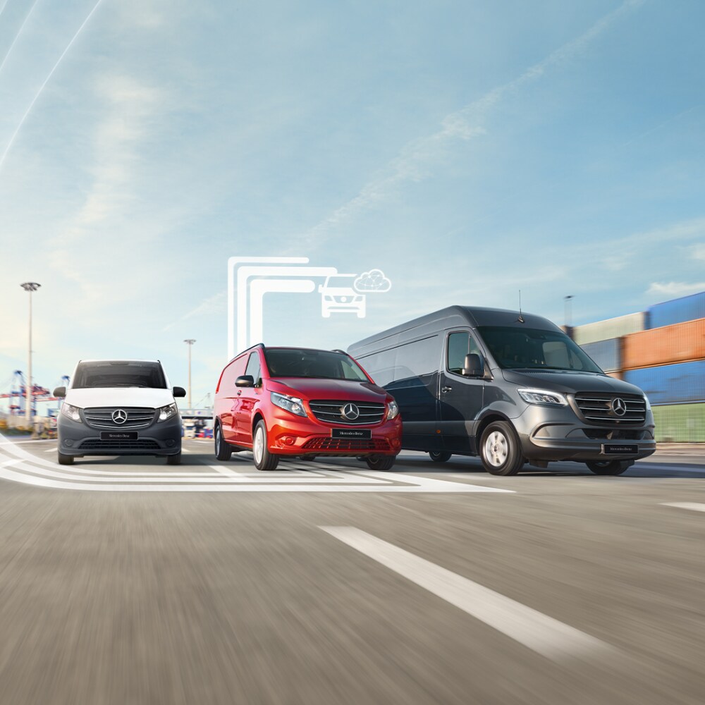 Front view of three Merdeces-Benz vans Front view of three Merdeces-Benz vans